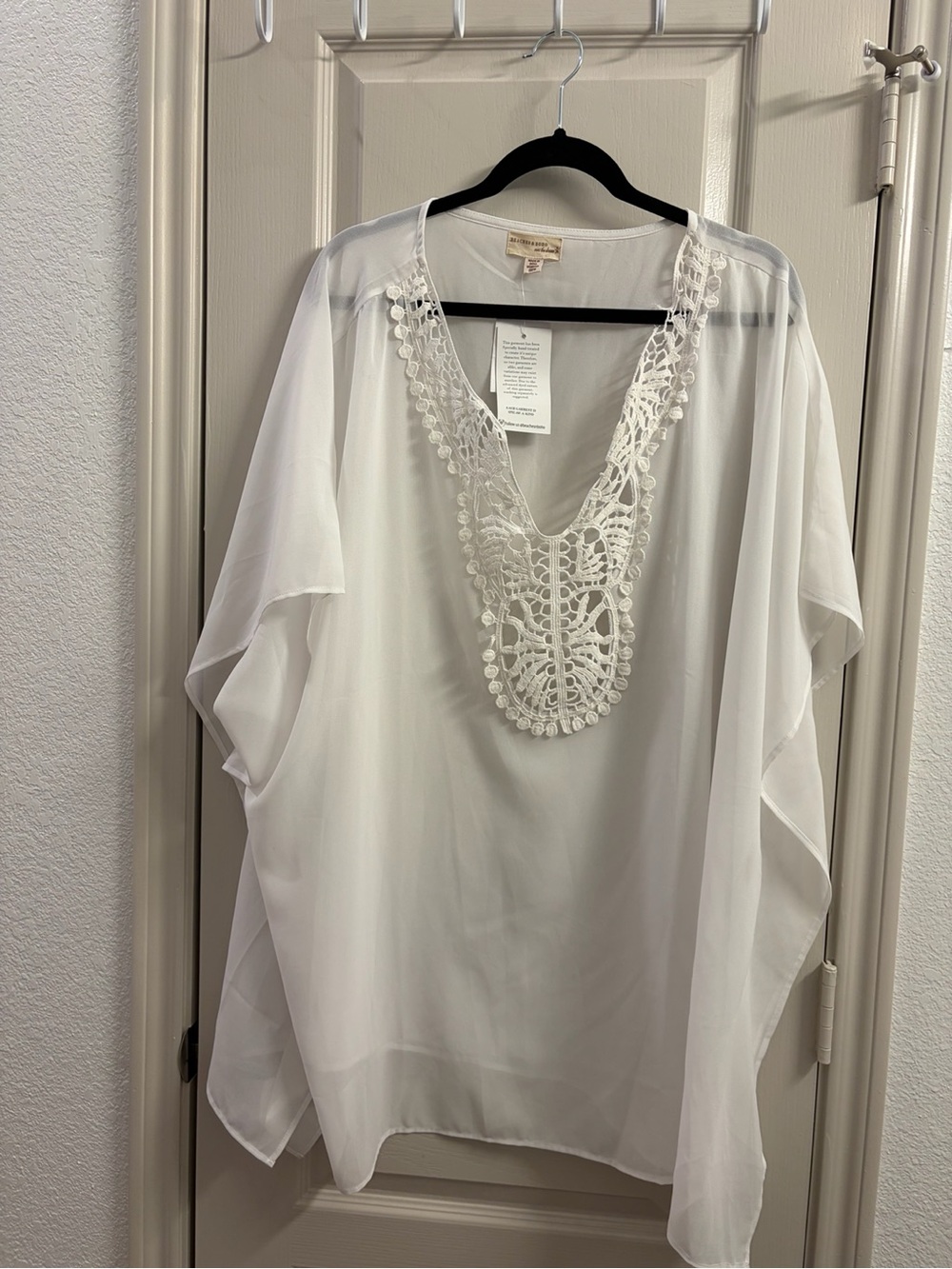 Women's White Crochet-Trim Tunic Top